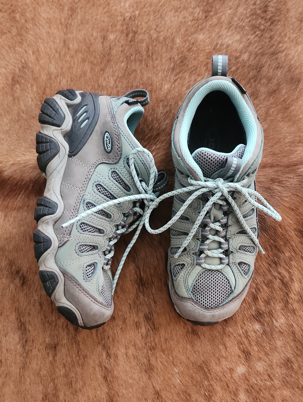 Oboz Sawtooth Waterproof Low Hiking Shoes Size 8.5 Teal And Grey